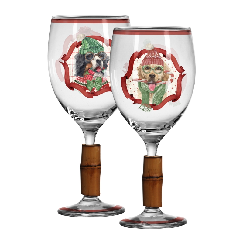 TAÇA DE ÁGUA CHRISTMAS DOGS C/ BAMBU - Linha Christmas Dogs - 
